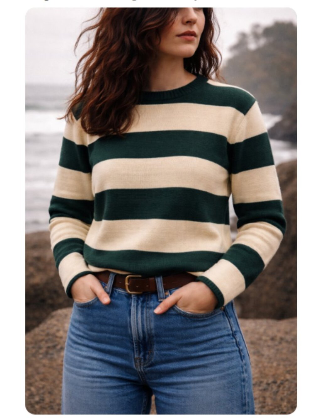 Vintage Dehen Knitting Co Striped Sweater Green Cream Size Small